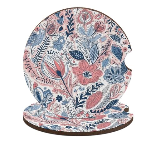 Portavasos para coche con diseño floral, madera, 2 piezas miniatura 1