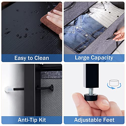 Lyncohome Dresser For Bedroom 6 Drawer Dresser With Shelves Fabric Dresser For Closet, Living Room Tv Stand Office Sturdy Steel Frame Wooden Top(Gray) #TOP5