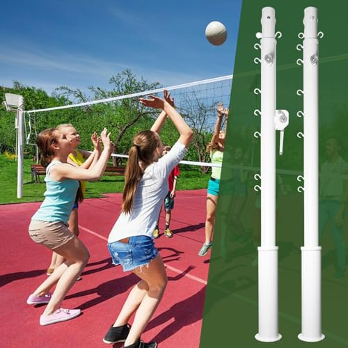 Luwint Volleyball Net Poles with Ground Sleeves, Adjustable Volleyball Stand Posts for Outdoor Sports, Backyard, Beach, Pool - No Net Included, White
