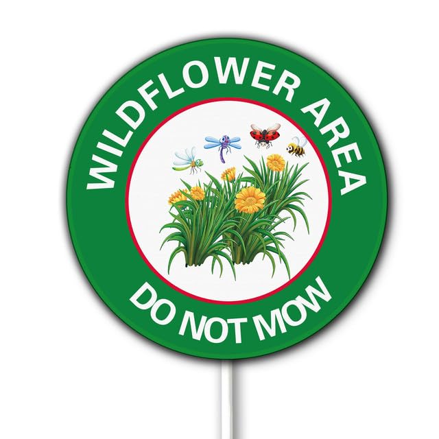 Ygzyahpwe Wildflower Area Do Not Mow Yard Sign, Wildflower Yard Sign, Pollinator Garden Sign, 9.2 x 9.2 inches, Set of 1, Sturdy Aluminum Sign, Weatherproof and Fade Resistant, Green