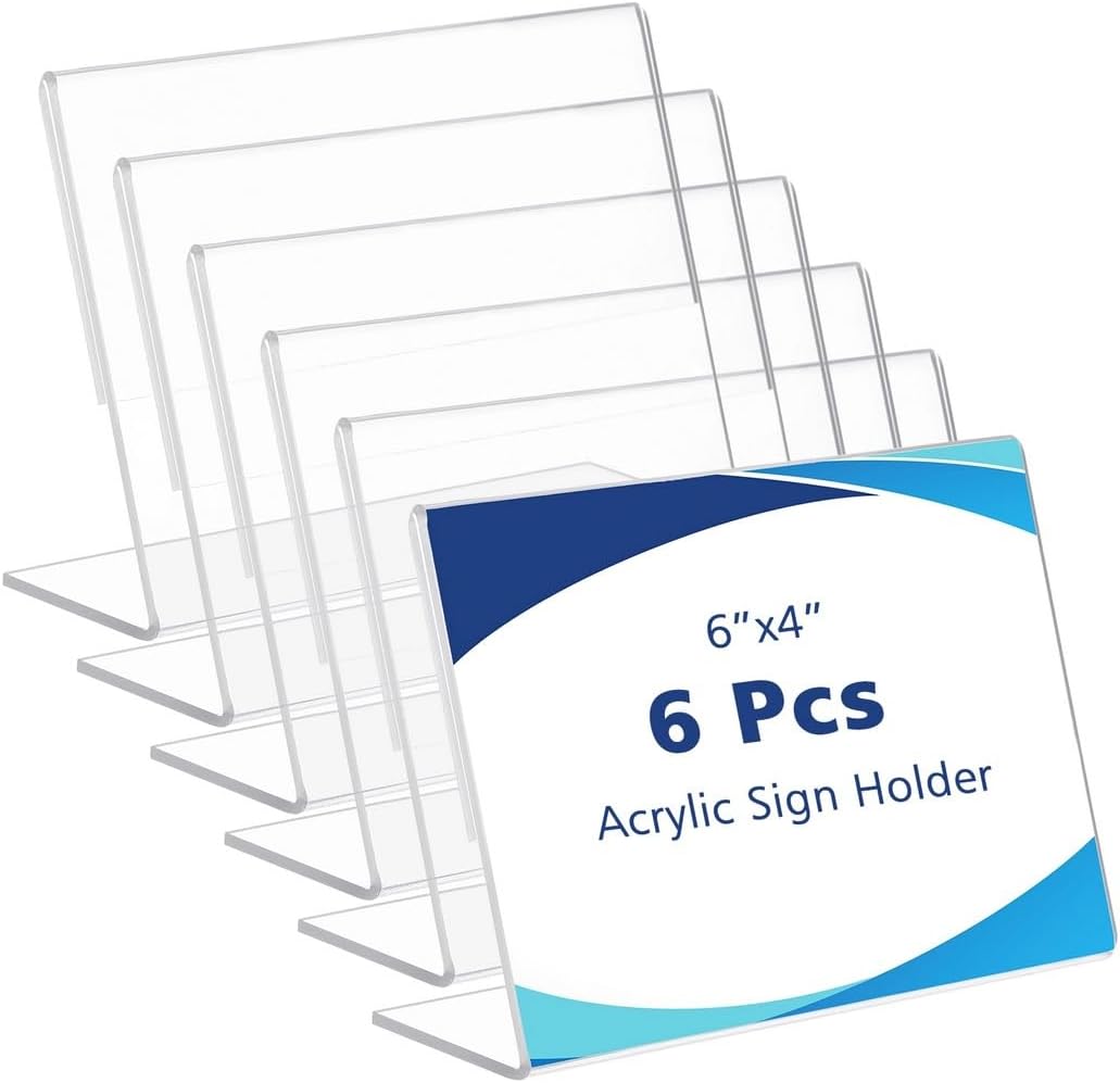 6 Pcs Clear Acrylic Menu Display Holders, 6X4In Slanted Tabletop Photo Frames, Plastic Paper Stands For Offices, Restaurants, Hotels