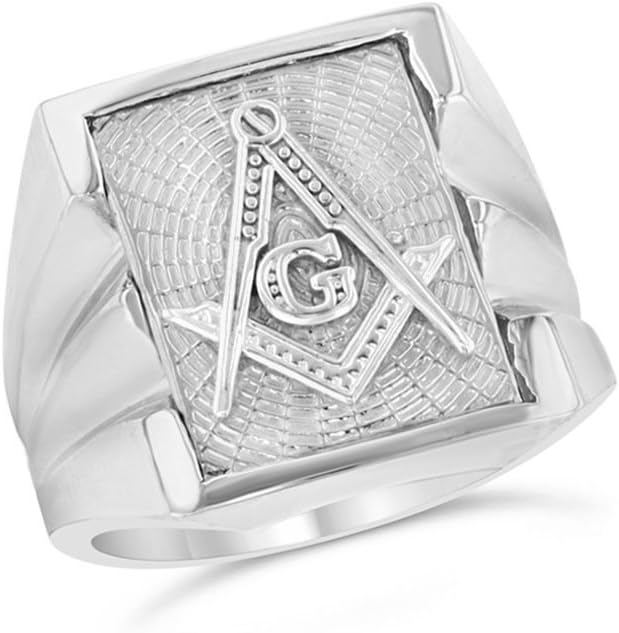 Men's Masonic Freemason Square & Compass Ring in Solid Sterling Silver (Size 14) - Image 2