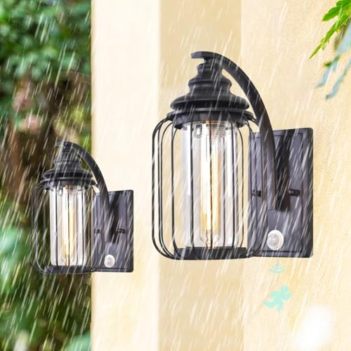 Lampe murale E27 extérieur rétro noire avec détecteur de mouvement 120°