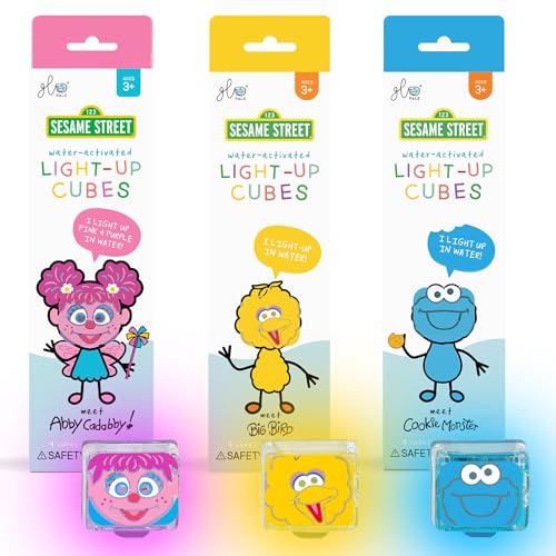 Glo Pals x Sesame Street Water-Activated Light-Up Cubes Bundle for Sensory Play - 12 Packs (Easy as A,B,C – Abby Cadabby, Big Bird + Cookie Monster)