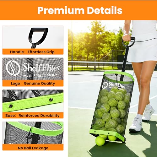 Tolva de pelota de tenis con mango telescópico regulable y gran almacenamiento de bolas 6