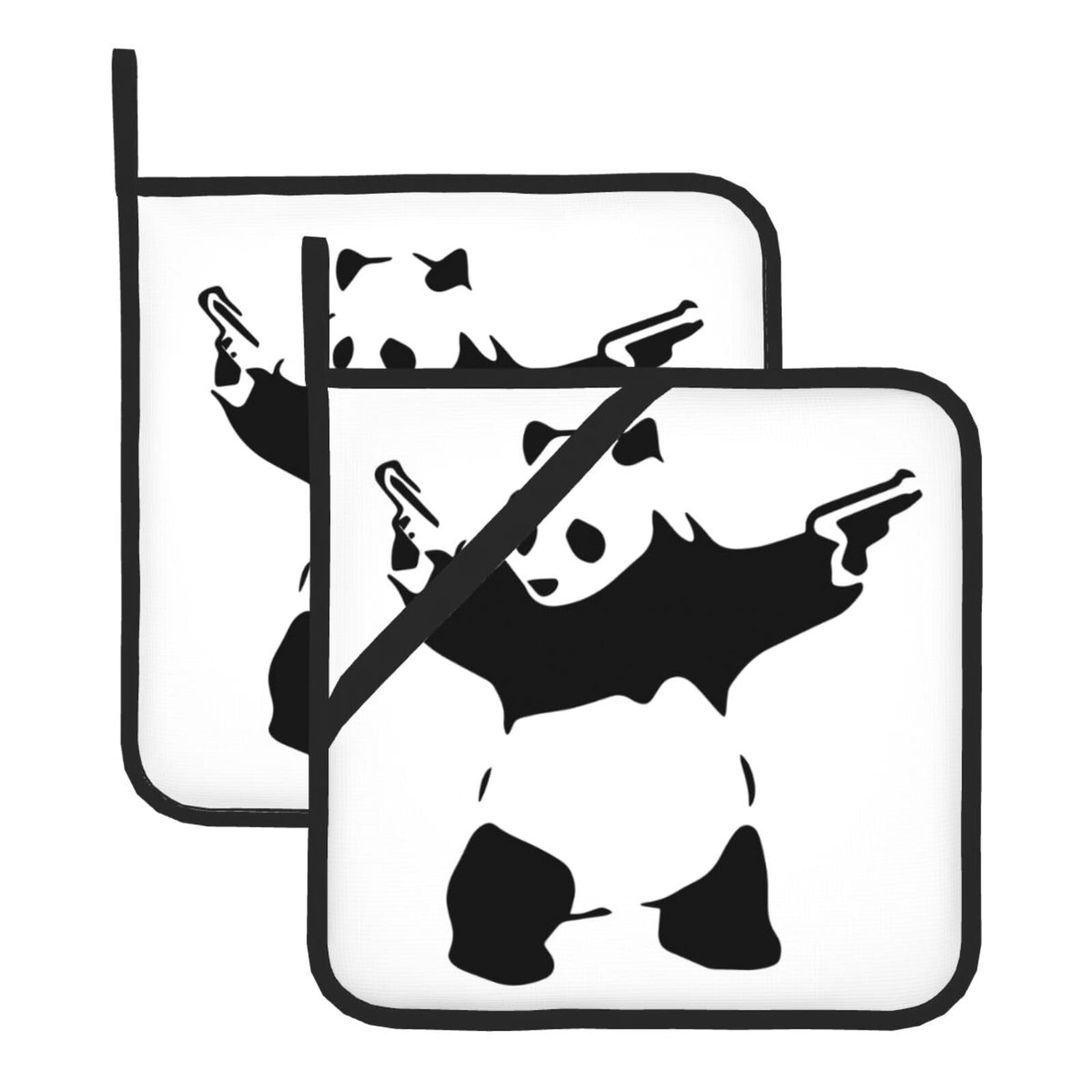 WHJDPP Panda With Prints Square Hot Pads for Kitchen Counter - Waterproof Pot Holders Set of 2, Heat Resistant Trivets with Pocket & Hanging Loop for Serving, Oven & BBQ