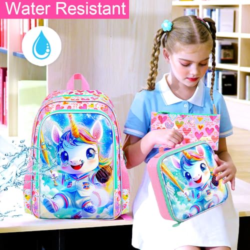 Image of 16 inch Unicorn Backpack for Girls, 3Pcs School Bookbag Set with Lunch Box,Kids Backpacks for Elementary Preschool Kindergarten (Pink)