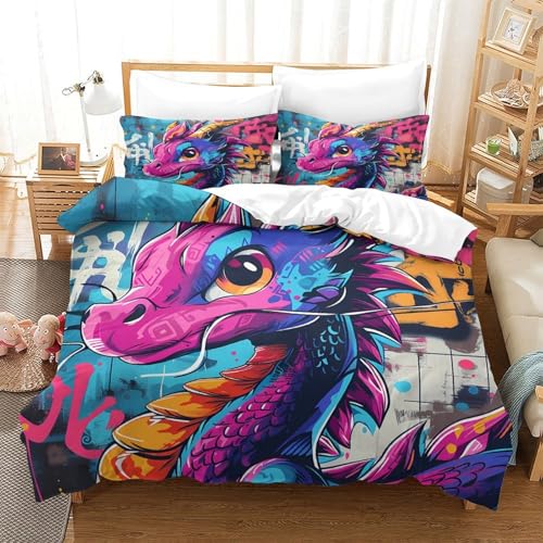 Housse de couette dragon microfibre résistante et douce avec zip - 3