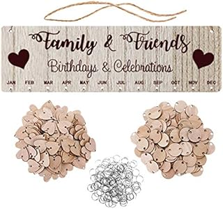 Toyvian Family Friends Birthday Calendar DIY Wooden Hanging Calendar Home Wall Decoration New Year Festival Gifts(50 Round and 50 Heart Pendants)