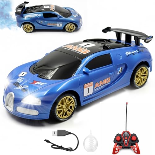 Zivvy Big Remote Control Car Blue | 2.4G Rechargeable Car with 150m Range | LED Lights & Spray Effect | High-Speed Drift Toy | Best Gift for Boys & Girls 2 3 4 5 6 7 8+ Years