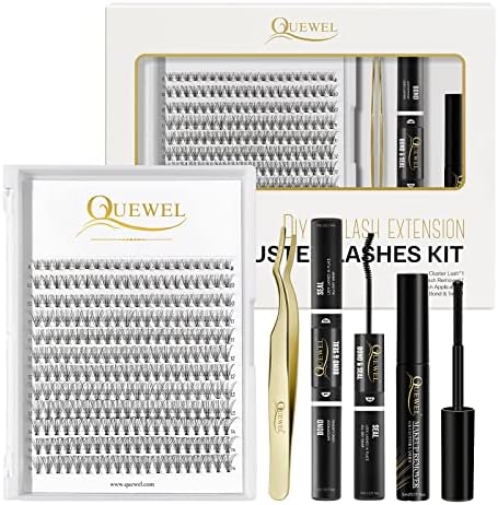 QUEWEL Cluster-Lashes 72 Pcs Individual-Lashes Thin Stem C/D Curl 8-16mm Length DIY Eyelash Extension False Lashes Individual Natural&Mega Styles Soft for Personal Makeup Use at Home (Mega-D-MIX8-16)