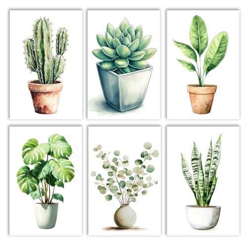 6 Pack Plant Paint by Numbers Kit for Adults Beginners