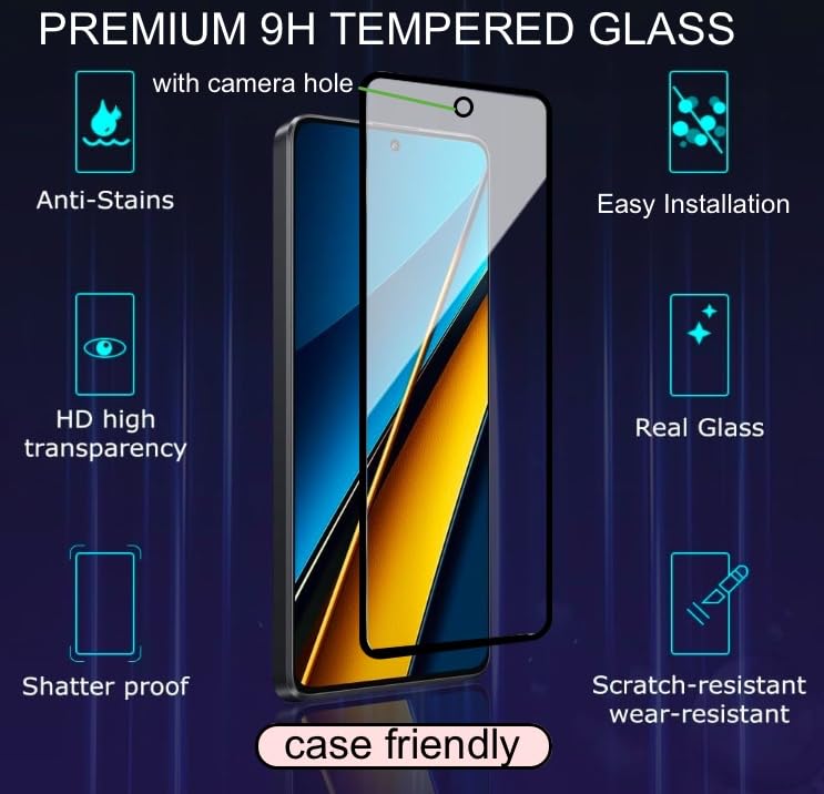Image of FAD-E Tempered Glass Screen Guard (with camera hole) Compatible for Poco F7 5G (Transparent)