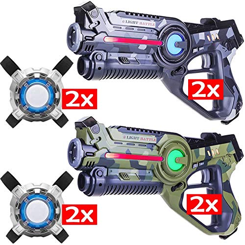Light Battle Active Lasergame Set - 4X Laserpistole (camo grün, camo grau) + 4 Weste - LBAPV24456