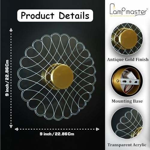 Image of Lamp master Luxury Round Nest 3-Color LED Wall & Ceiling Light | Geometric Acrylic Lamp with Antique Gold Finish | Home Decorative Light, Modern Interiors Wall lamp for Living Room, Bedroom, Bedside