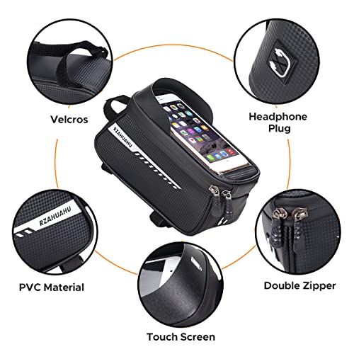 Andeshunk Waterproof Bike Front Frame Bag with TPU Touch-Screen Sun-Visor and Rain Cover - Cycling Storage and Phone Holder for Mountain Bicycles (Fits Phones under 6.5\")