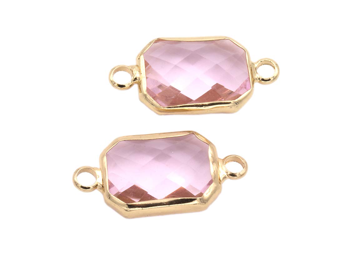 Vintage Parts Connettore Ottagonale In Ottone Dorato Con Pietra Rosa – 22 Mm – 2 Pezzi – Per Creazione Gioielli Fai Da Te (Bracciali E Orecchini) - 2