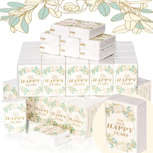 DegMongee 100 Pack Happy Tears Tissues Packs for Wedding, 4 Ply Wedding Tissues for Guests, 700 Sheets Individual Travel Facial Tissue Packs For Your Happy Tears