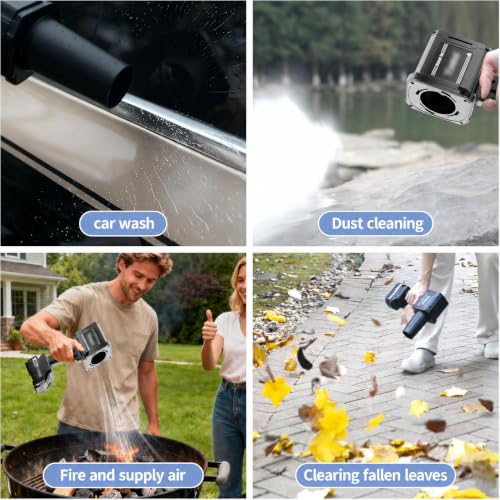 Image of Leaf Blower Cordless with 2x4.0 Ah Battery and Charger[Battery with Outdoor LED Light+Stepless Speed Control] 21V 180MPH Handheld Electric Leaf Blower for Patio & Garden Dust Leaves Cleaning (ブラック)