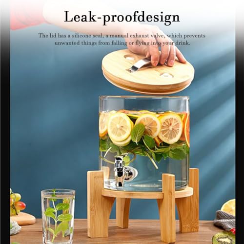 Dispensador de bebidas de cristal con grifo de acero inoxidable, tapa a prueba de fugas para cócteles, jugos, agua, bebidas, perfecto para fiestas y eventos