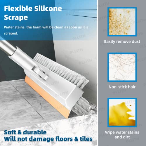 Magic Broom Brush, 3 In 1 Floor Scrub Brush With Squeegee, Floor Scrub Brush With Long Handle V-Shape Stiff Bristle, 180°Rotating Magic Broom Brush For Cleaning Kitchen, Bathroom, Glass, Tile Gray #TOP3