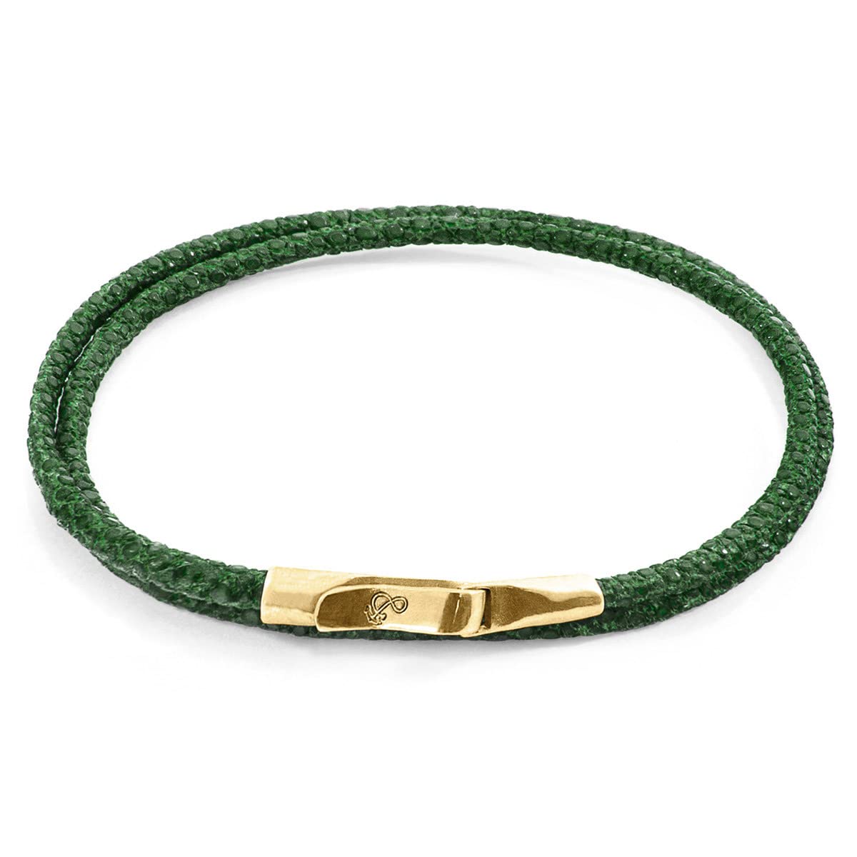 ANCHOR & CREW Pulsera Liverpool De Oro Amarillo 9Ct Y Cuero De Mantarraya Verde Carreras - Hombre - 23cm