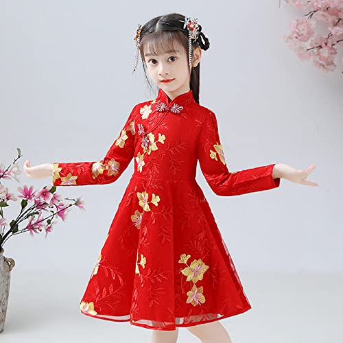 CIDCIJN Mädchen Kleider - Chinesische Traditionelle Kleidung Midi Party Kleider Cheongsam Qipao Für Mädchen Party Kostüme Neujahr Kleidung Prinzessin Kinder, Rot,10 Cover