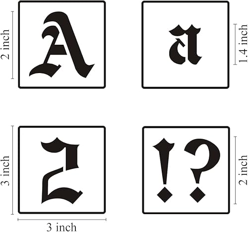 Miniatura 9 de Plantillas de letras del alfabeto de 1 pulgada para pintar, paquete de 70 plantillas de letras en inglés antiguo con números y letreros para pintar