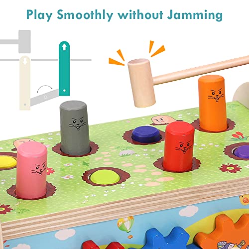Wooden Hammering Pounding Toy For Toddlers Age 3+, Montessori Early Learning Development Toy With Pounding Bench, Gears, Digital Clock, Mirror, Fine Motor Skills, Ideal Gift For Boys And Girls #TOP3