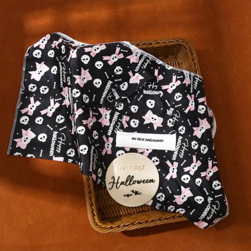 Image of Ylsteed Halloween Baby Swaddle Blanket and Headband Set, Newborn Receiving Blanket Swaddle Wrap for Girls and Boys, Swaddling Blankets Neutral for Newborn 32 * 32 in (Halloween Pink)
