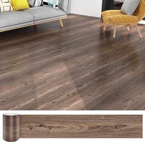Brown Wood-Look Vinyl Floor Planks-(NO Sticky...