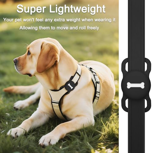 Mugust Hundehalsband Halter für AirTag, Air Tag Hund GPS Hülle, Silikon Anti-Lost Haustier Tracker Halsband Wasserdicht Anhänger, GPS Schutzhüllen Zubehör Heimtiertracker (Schwarz)