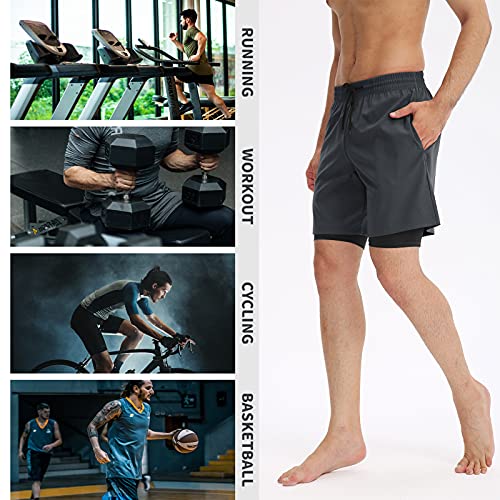 Chusui Calções desportivos 2 em 1 masculinos com bolso elástico respirável basquetebol e corrida des