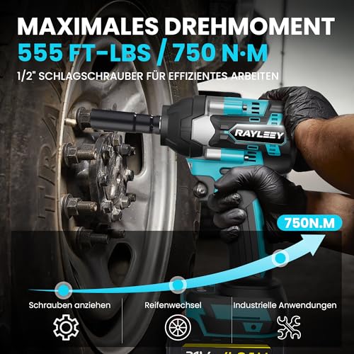 Akku-Schlagschrauber für Makita 18V, 1000 N.m(740 Ft-lbs),1/2 Zoll Bürstenloser Elektro-Schlagschrauber mit 3300 U/min, 2x 4.0Ah Akku & Ladegerät, 6 Steckschlüsselsatz für Autoreifen, Gerüstbau,DIY