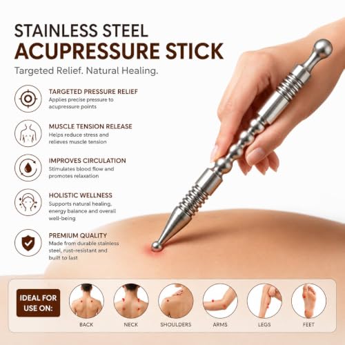 Image of Acupuncture Pen, Facial Reflexology Tools Stainless Steel, Trigger Point Massager Tool, Deep Tissue Massage Tool 1 pcs (Accupresour pen 4)