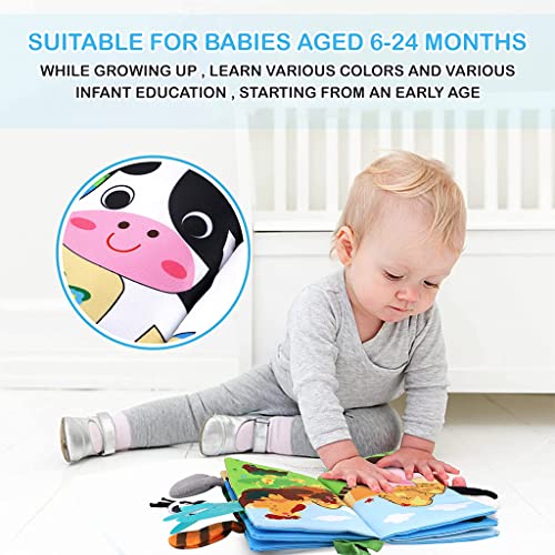 Image of PATPAT 3D Baby Cloth Book,Cute Farm Animal Theme Soft Cloth Books, Sensory Book,6 Pages Early Development Baby Cloth Book for Baby Toddler 3-18 Months (Farm Tails Cloth Book) Yellow