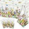 Riakrum 3 Pcs Easter Tablecloth Rectangle Plastic Bunny Eggs Table Cover Floral Table Cloth for Happy Easter Spring Holiday Party Decoration and Supplies 54 x 108 Inch Floral Bunny
