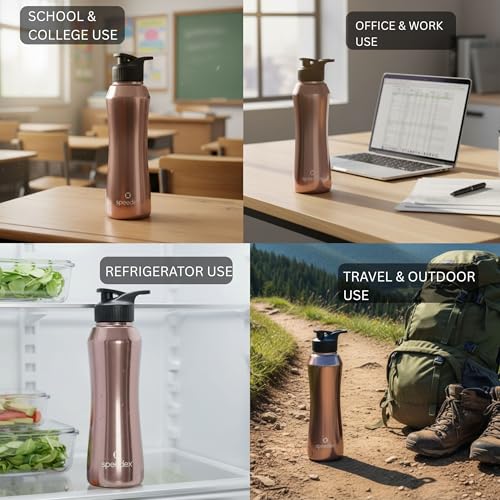 Image of Speedex Stainless Steel Water Bottle 1 Ltr, Leak Proof Sipper Cap, BIS Approved 1000 ml Metal Bottle For Daily, Office, School, Gym, Travel Use for Men, Women, Kids, Adults, Copper Gold, Set of 4