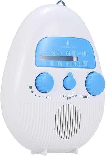 Radio de ducha, radio de ducha portátil AMFM con vida de gancho, altavoz de audio impermeable, radios de ducha de baño, volumen ajustable,