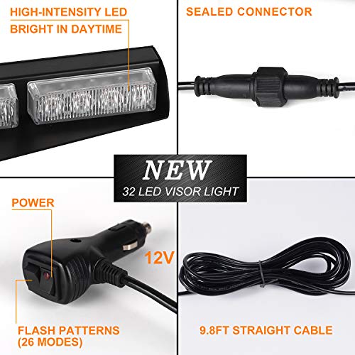ASPL 32LED Visor Lights 26 Flash Patterns Windshield Emergency Hazard Warning Strobe Beacon Split Mount Deck Dash Lamp with Extend Bracket (Purple/White/Purple/White) by ASPL - Image 3