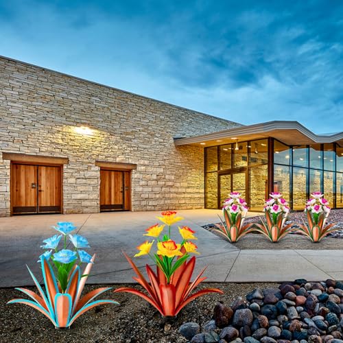 Image of TOMBABY Huge Metal Agave Plants Outdoor Decoration Outdoor Garden Decorated with Flowers Mexican Yard Art Plant Garden Gift(Yellow 1 Pack)