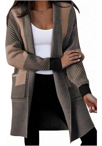 Women 2025 Fall Knit Cardigan Sweaters,Open Front Long Sleeve Striped Colorblock Coats with Pockets