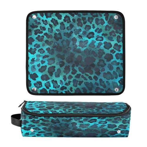 Blue Leopard Print Hair Tools Travel Bag and Heat Resistant Mat, organizador de herramientas para cabello miniatura 3