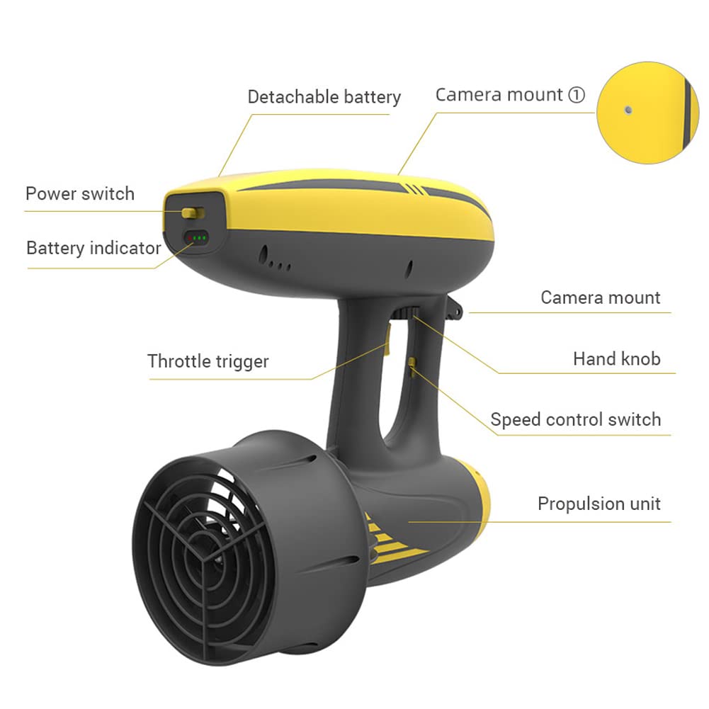 Propulsore Subacqueo, Scooter Subacqueo con 3 Supporti per Fotocamera, Jet Scooter Subacqueo per Immersioni Snorkeling Avventure Attrezzatura da Piscina per Sport Acquatici Immersioni e