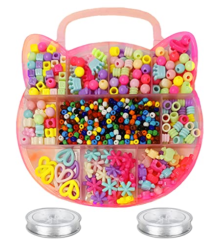 kit para hacer pulseras cuentas de colores para niñas set Kitty para hacer joyas Juego de manualidades cristal redondas abalorios mostacillas (Gato Kitty 4 mm (1000 Piezas))