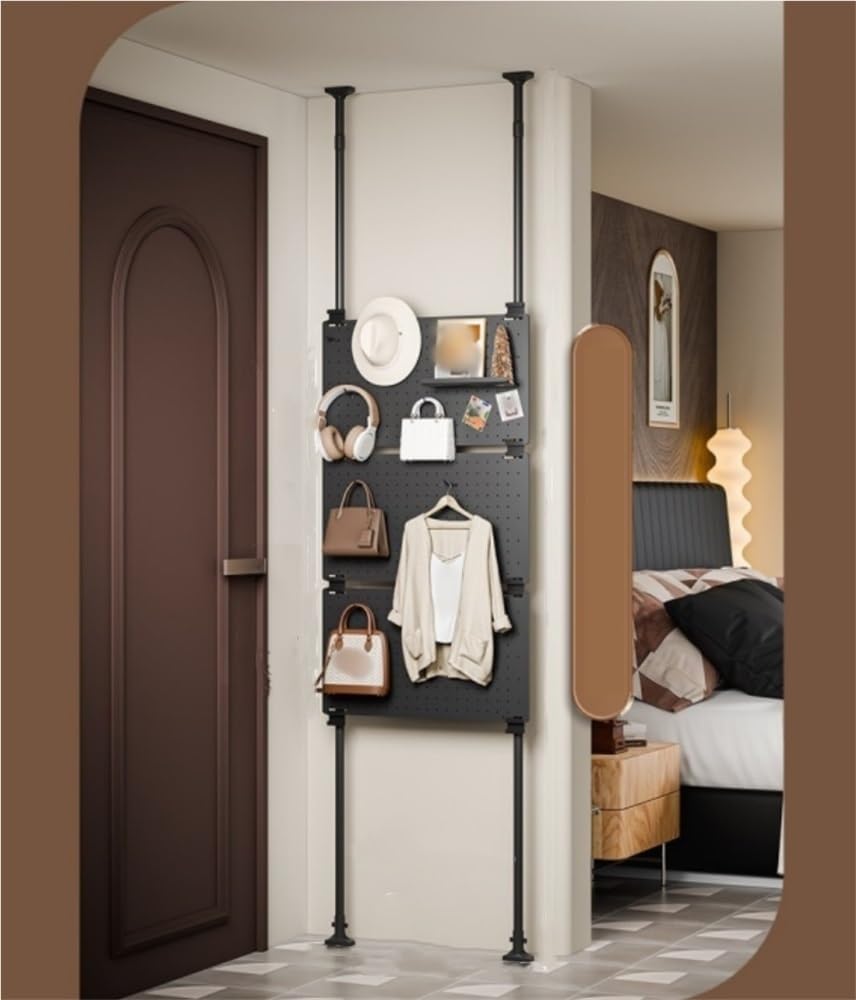Narrow Entryway Organizer with Pegboard, Multifunctional Pegboard Standing, No-drill Display Rack with Hooks for Behind Door, Studio & Office(4 layers)