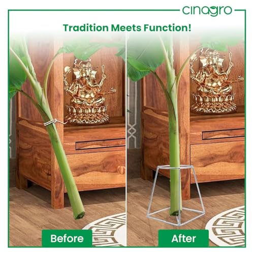 Image of CINAGRO Sliver Banana Plant Stand - 2 Pairs (Left & Right) for Pooja & Mandir Decor, Rust-Resistant Durable Metal Stand for Banana Stems, Leaf Holder for Temple, Home Festival Decoration Use