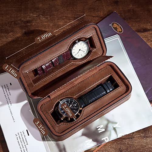 Bewishome Watch Travel Case 2 Slot Watch Boxes For Men Portable Watch Organizer, Watch Display Case - Watch Accessory Fits Wrist Watches & Smart Watches,Brown, Ssh92Z #TOP6