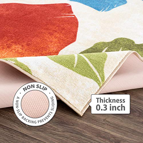 Camilson Solana Modern Floral 2' X 3' Area Rugs Non-Skid (Non-Slip) Rubber Backing Orange - Green Flowers Indoor Rug (2X3, Multicolor) #TOP2