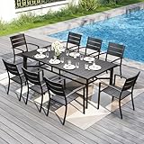 PHI VILLA 9 Pieces Outdoor Patio Dining Set for 8, 83' Rectangular Black...